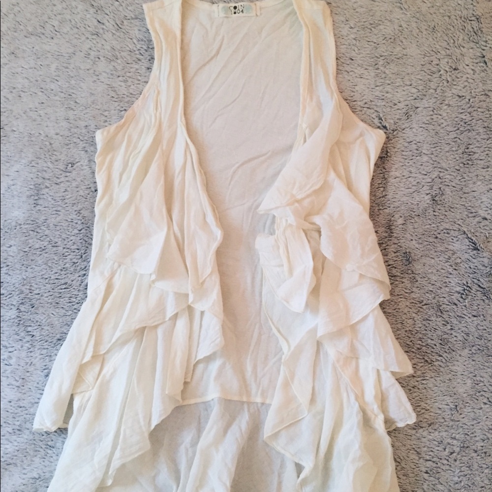 Cream Ruffled Cartigan Tank Top